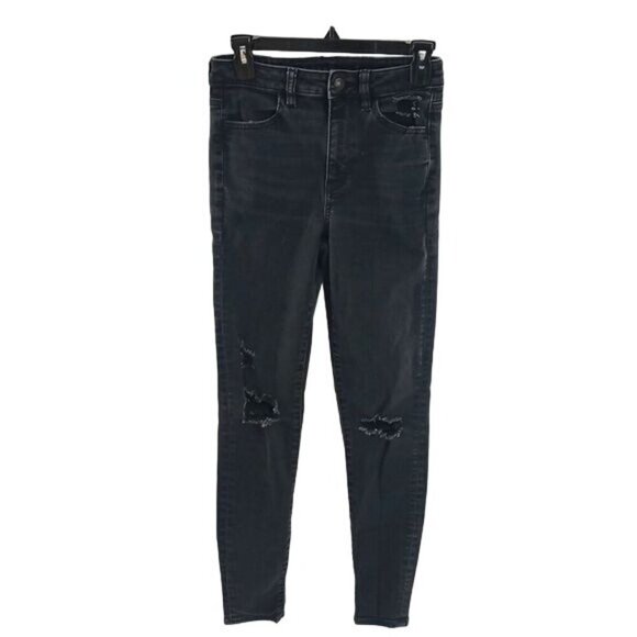 American Eagle Jeans Womens Size 4 Black Distressed High Rise Jegging Stretch - Picture 1 of 7
